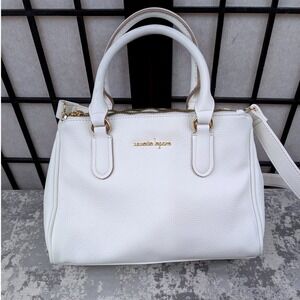 Nanette Lepore White Pebbled Vegan Leather Satchel Crossbody Bag Gold Hardware